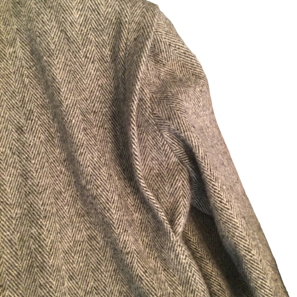 Vintage Black & White Herringbone Double Breasted Wool Overcoat Size 14 - Picture 8 of 16